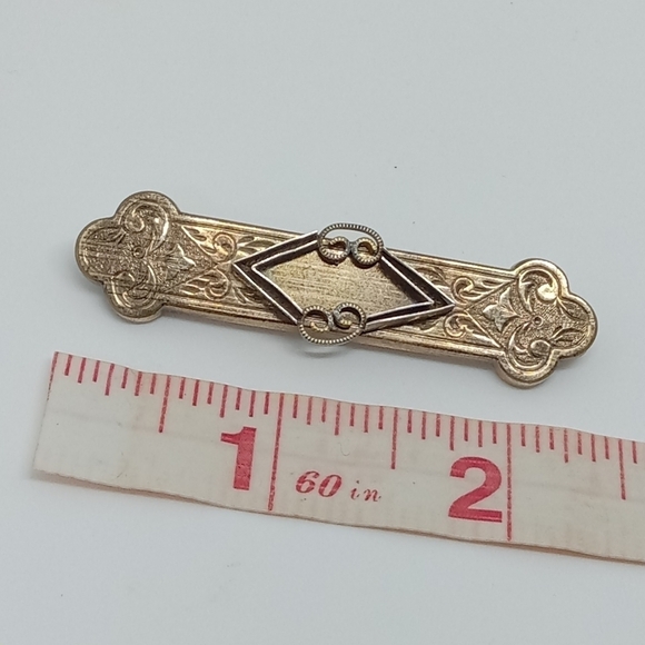 * vintage antique Victorian Edwardian gold/copper tone bar pin brooch C clasp - Picture 2 of 6